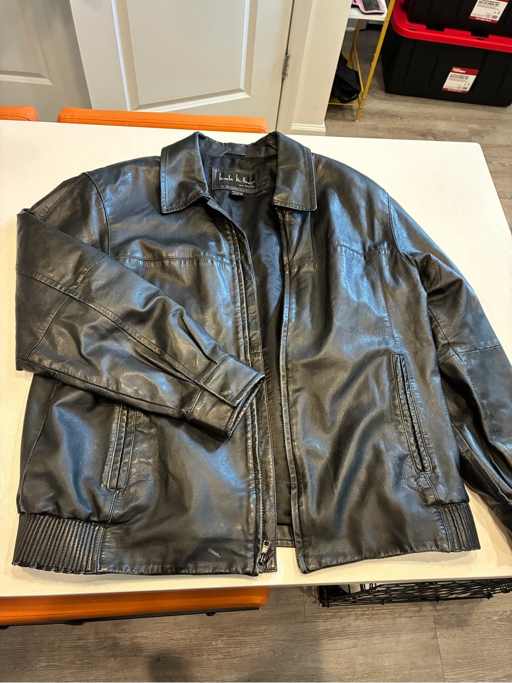 Nicole Miller New York Men's Black Bomber Jacket Zip Lined Pockets Size L 40"